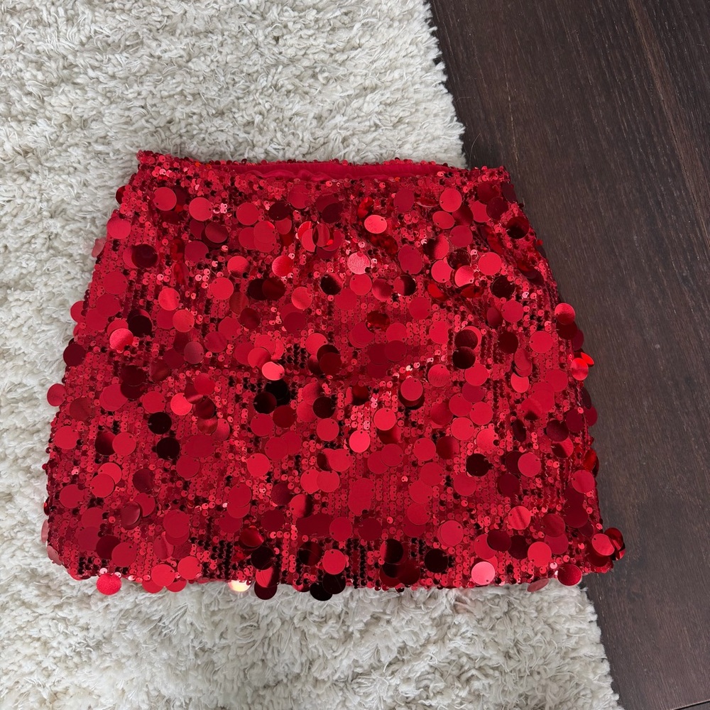 Cherry Red Sequin Micro Mini Skirt